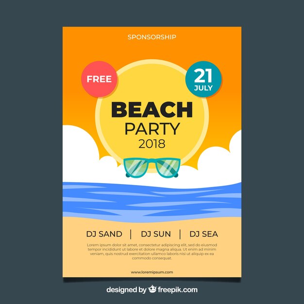 Summer party poster template with flat design