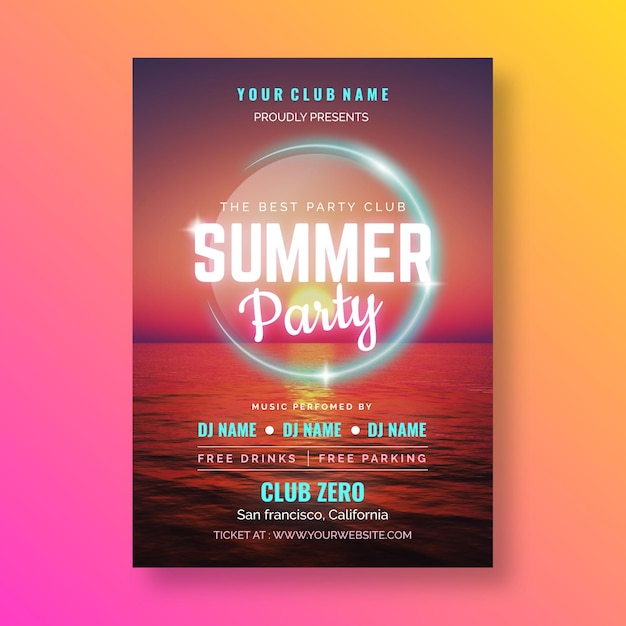 Free vector summer party poster template with photo