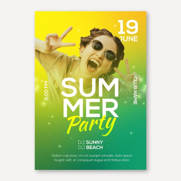 Free Vector summer party poster template with photo