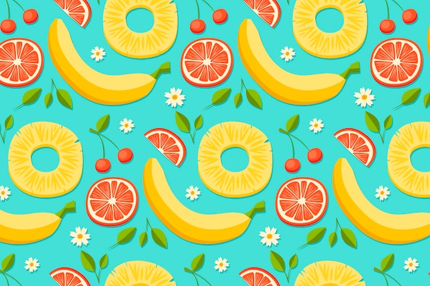 Summer pattern with bananas and grapefruit