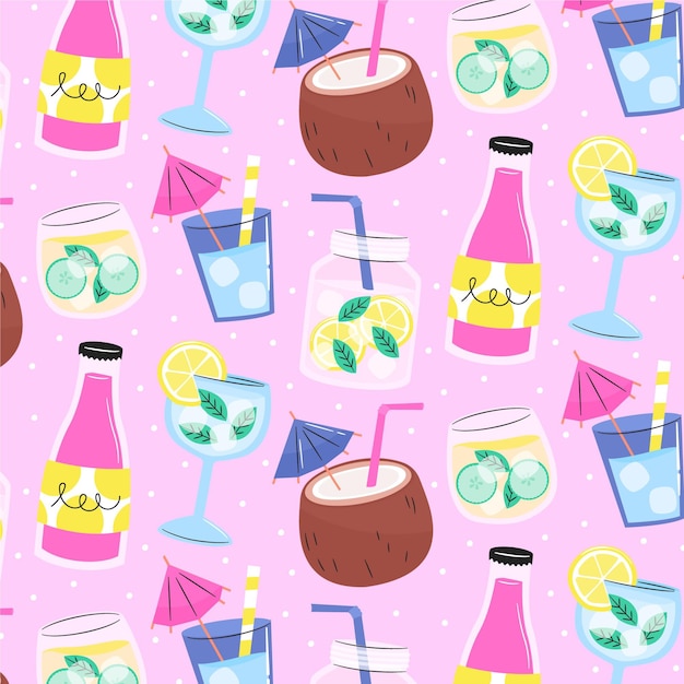 Free Vector summer pattern with drinks