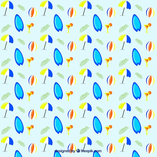 Free vector summer pattern with surfboards and beach umbrella