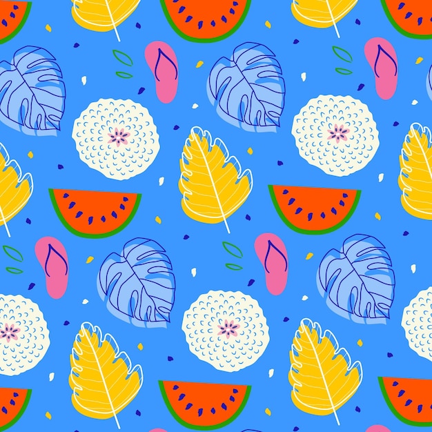 Summer pattern with watermelon and leaves