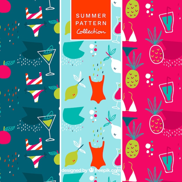 Free vector summer patterns collection with beach elements