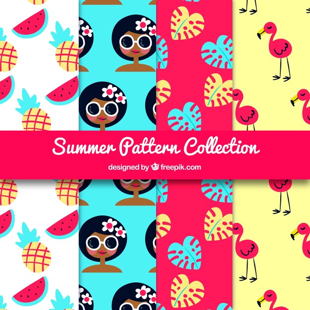 Summer patterns collection with flat elements