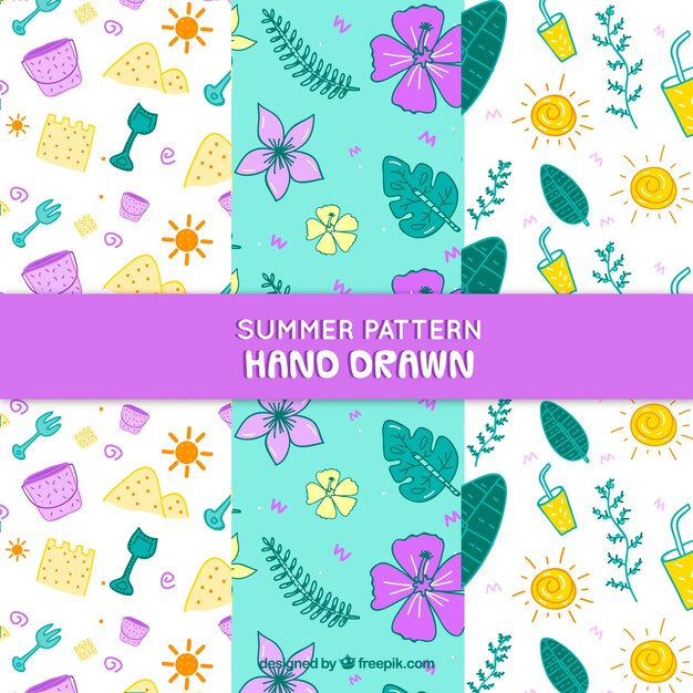 Summer patterns collection with plants and beach elements