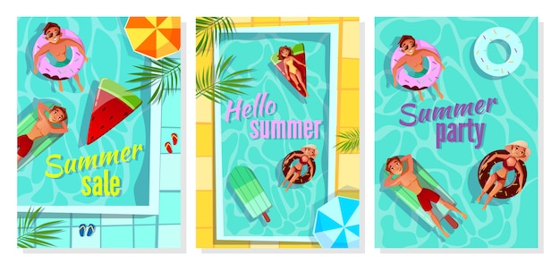 Summer pool illustration for shop sale poster, party invitation and Hello summer greeting