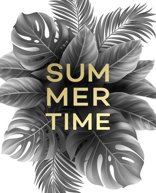 Summer poster with tropical palm leaf 