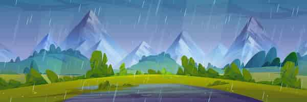 Free vector summer rainy natural landscape