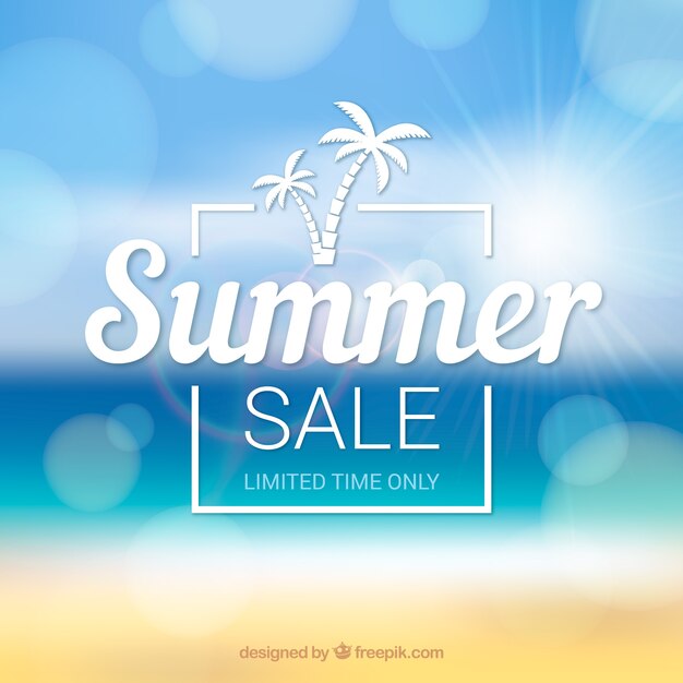 Summer sale background with blurred beach