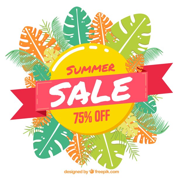 Summer sale background with colorful leaves