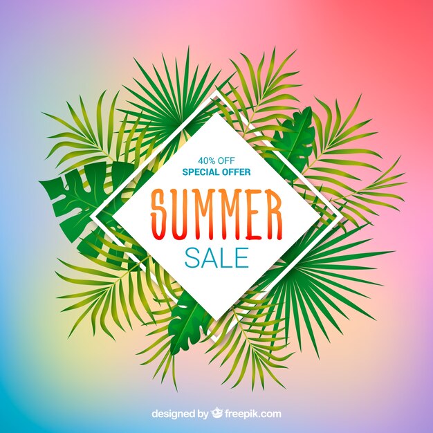 Summer sale background with plants in realistic style