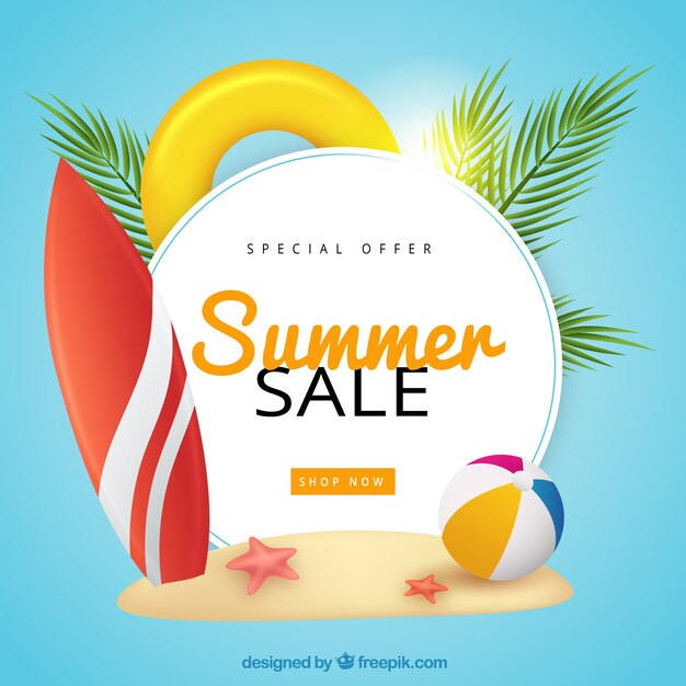 Summer sale background with realistic beach elements