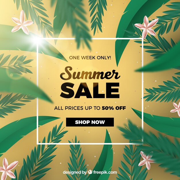 Summer sale background with realistic beach elements