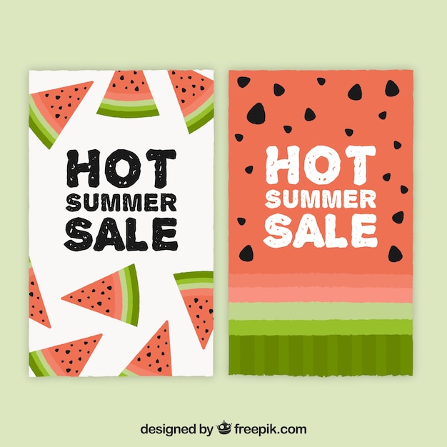 Free Vector summer sale banner collection with watermelon