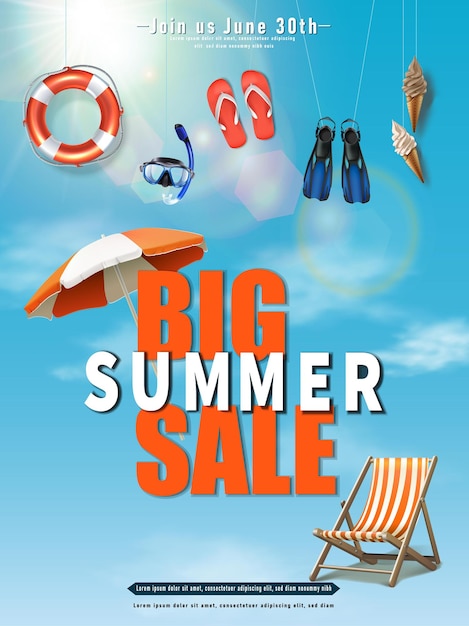 summer sale banner with hanging elements