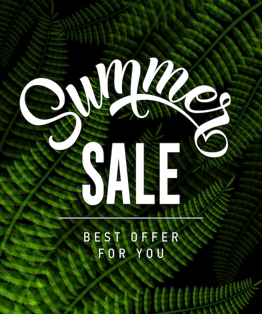 Free Vector summer sale best offer for you lettering with tropical leaves. 