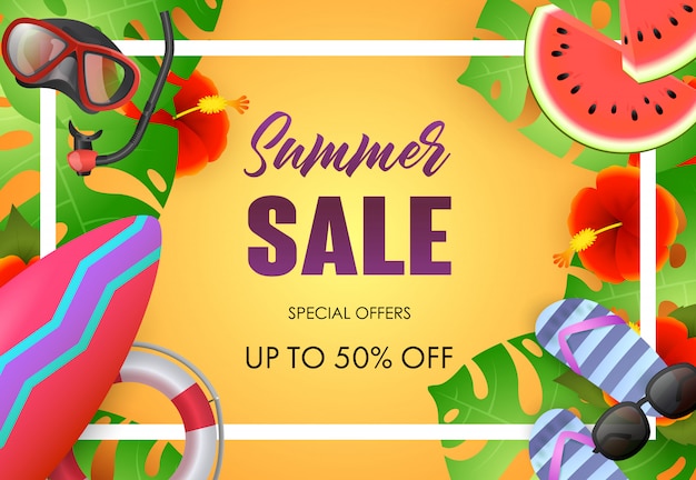 Summer sale bright poster design. Sunglasses