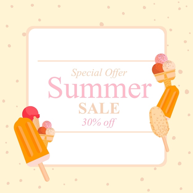 Free vector summer sale design banner with ice cream summer abstract food background  illustration