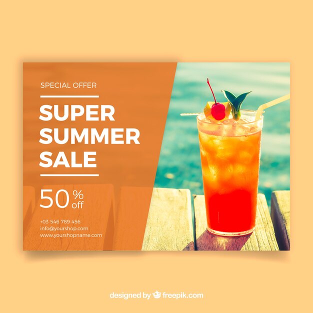 Summer sale flyer template with image of drink