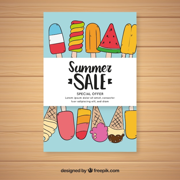 Summer sale flyer with different flavors of ice creams