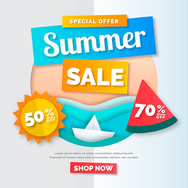 Free Vector summer sale illustration in paper style