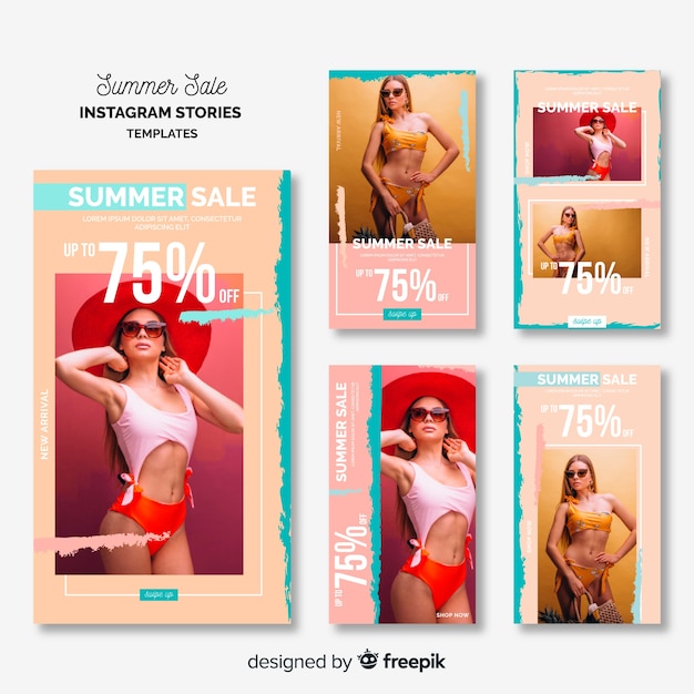 Free Vector summer sale instagram stories template pack