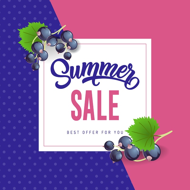 Free Vector summer sale lettering with black currants. summer offer or sale advertising 