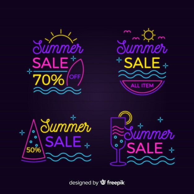 Summer sale neon sign banner collection