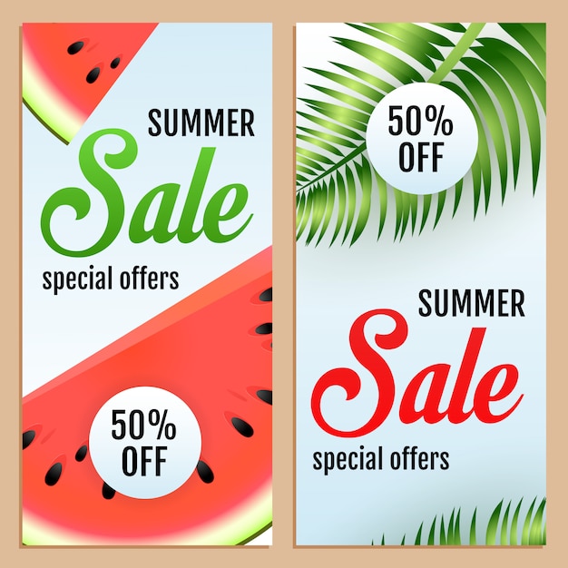 Summer Sale Special Offers letterings set, watermelon and leaves