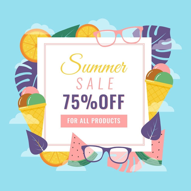 Summer sale with sunglasses and ice cream