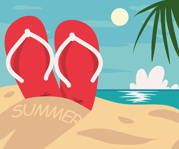 Free Vector summer sandals in sand beach