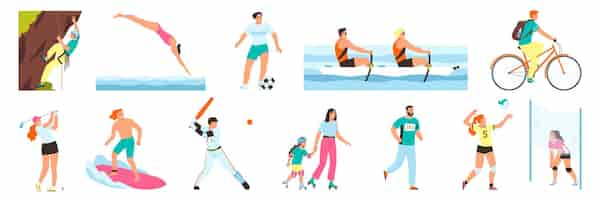 Free vector summer sport set with outdoor recreation symbols flat isolated vector illustration