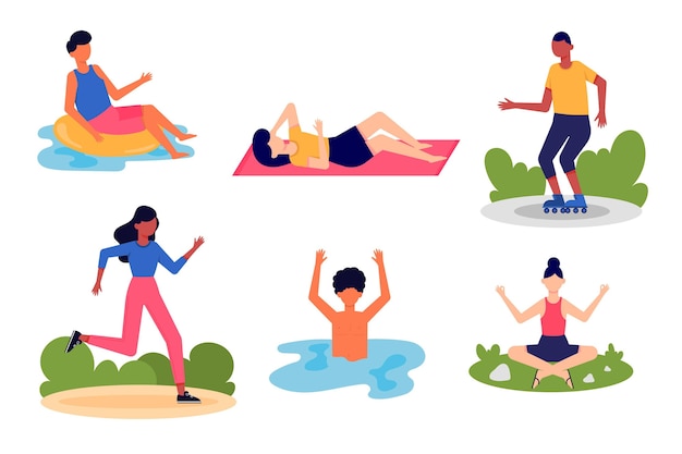 Free Vector summer sporty people collection