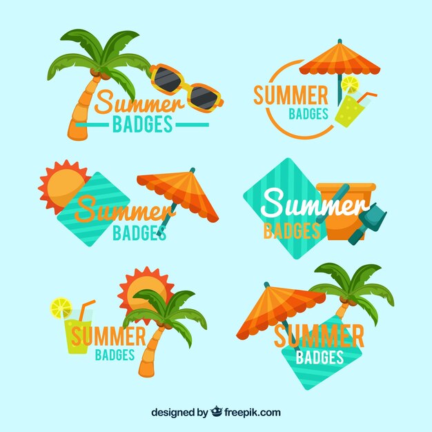 Summer stickers with beach accessories