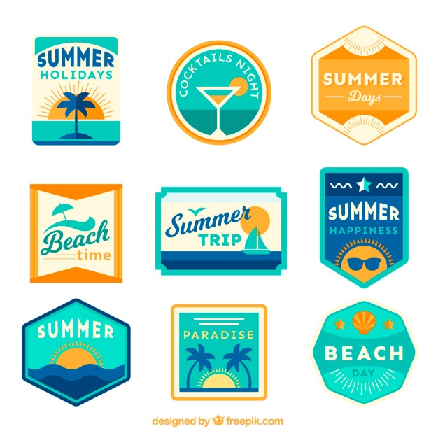 Free Vector summer stickers with cocktails