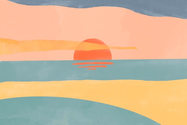 Free vector summer sunset aesthetic background watercolor vector