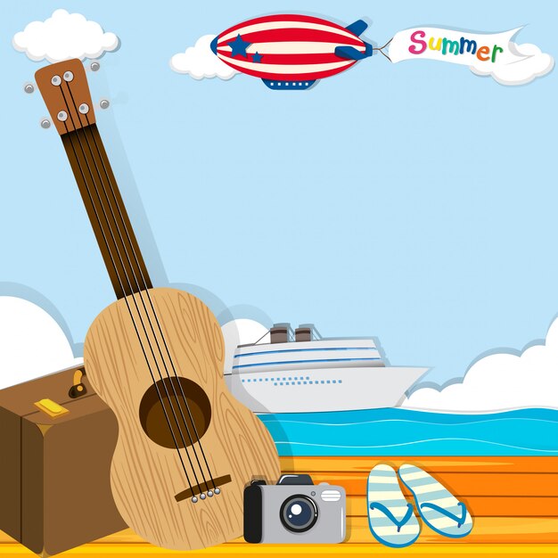 Summer theme with cruise and travel objects