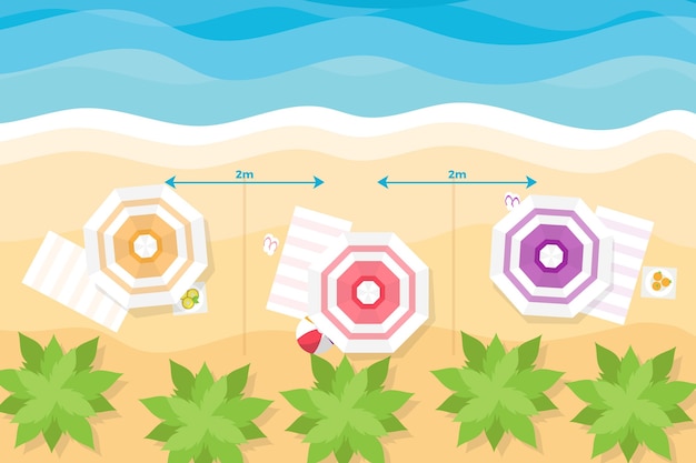 Free Vector summer time on the beach and social distancing concept