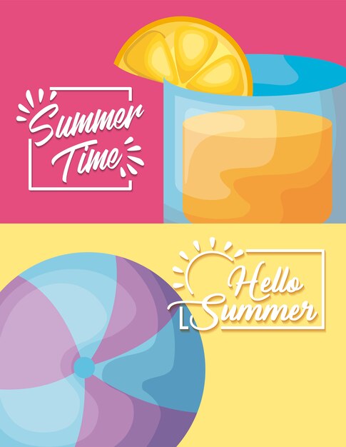 Summer time holiday poster with cocktail and balloon