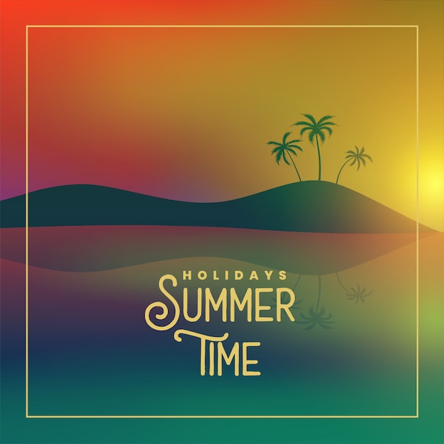 Free Vector summer time poster with beach sunset scene