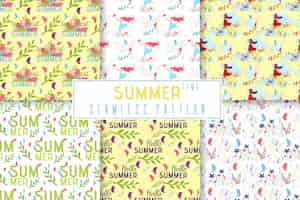 Free vector summer time seamless pattern set in floral jungle style