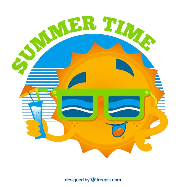 Free Vector summer time with a funny sun