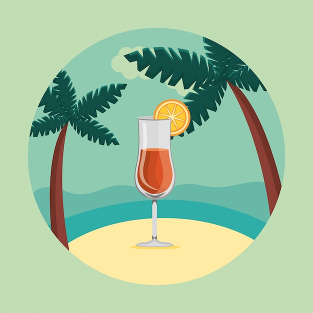 Summer and travel, cocktail in paradise in a circle