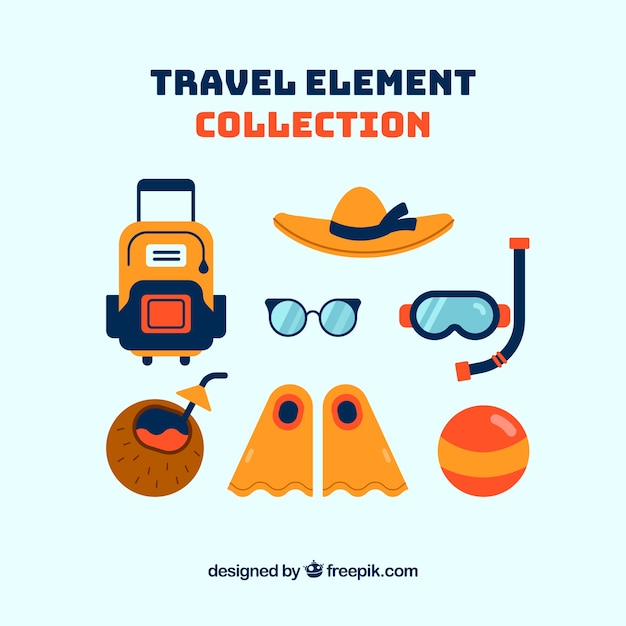 Free Vector summer trip element collection with flat design