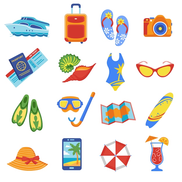 Free Vector summer vacation flat icons collection