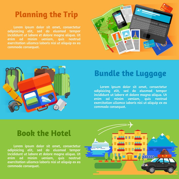 Free Vector summer vacation travel planning with hotel booking pictograms