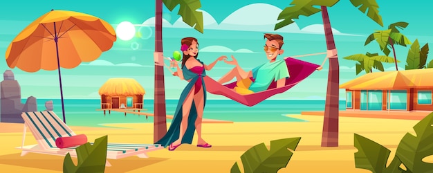 Free Vector summer vacation on tropical resort cartoon vector. 