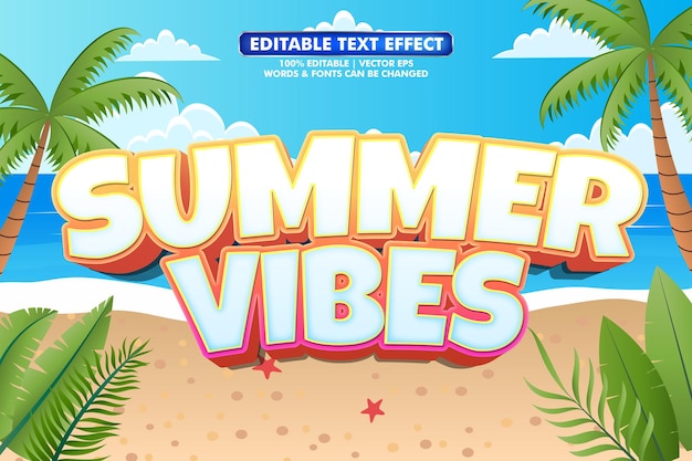 summer vibes text effect with beach background