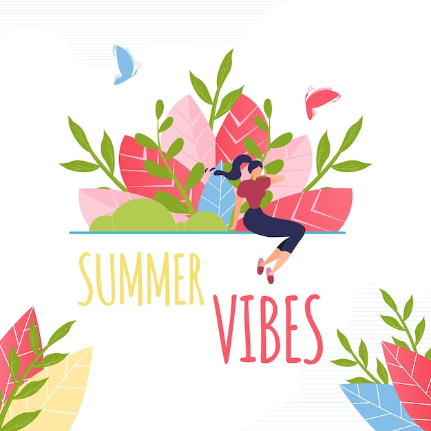 Free Vector summer vibes text and resting woman composition.